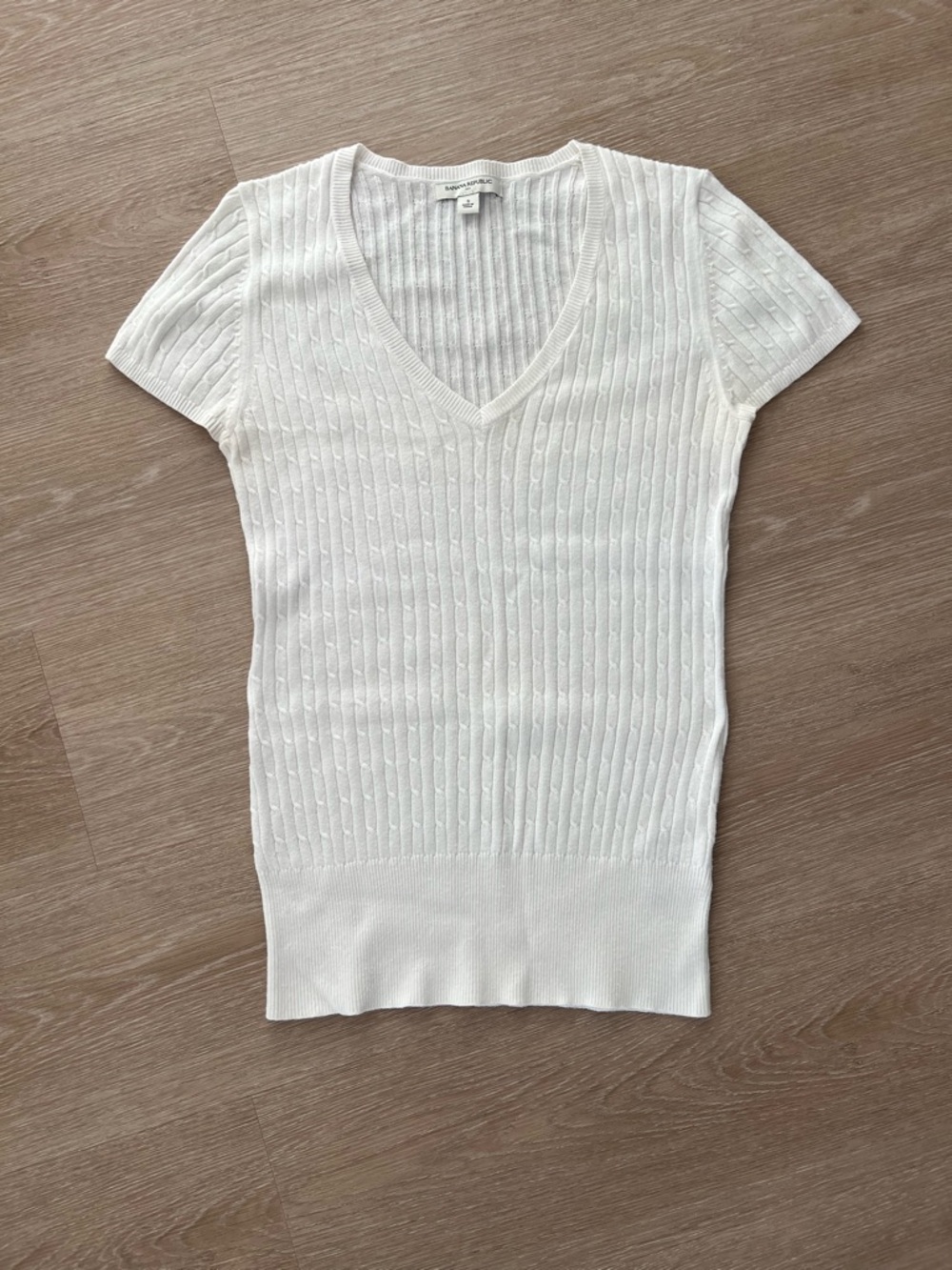 Banana Republic White V-Neck Short Sleeve Knit Long Top Women's Small